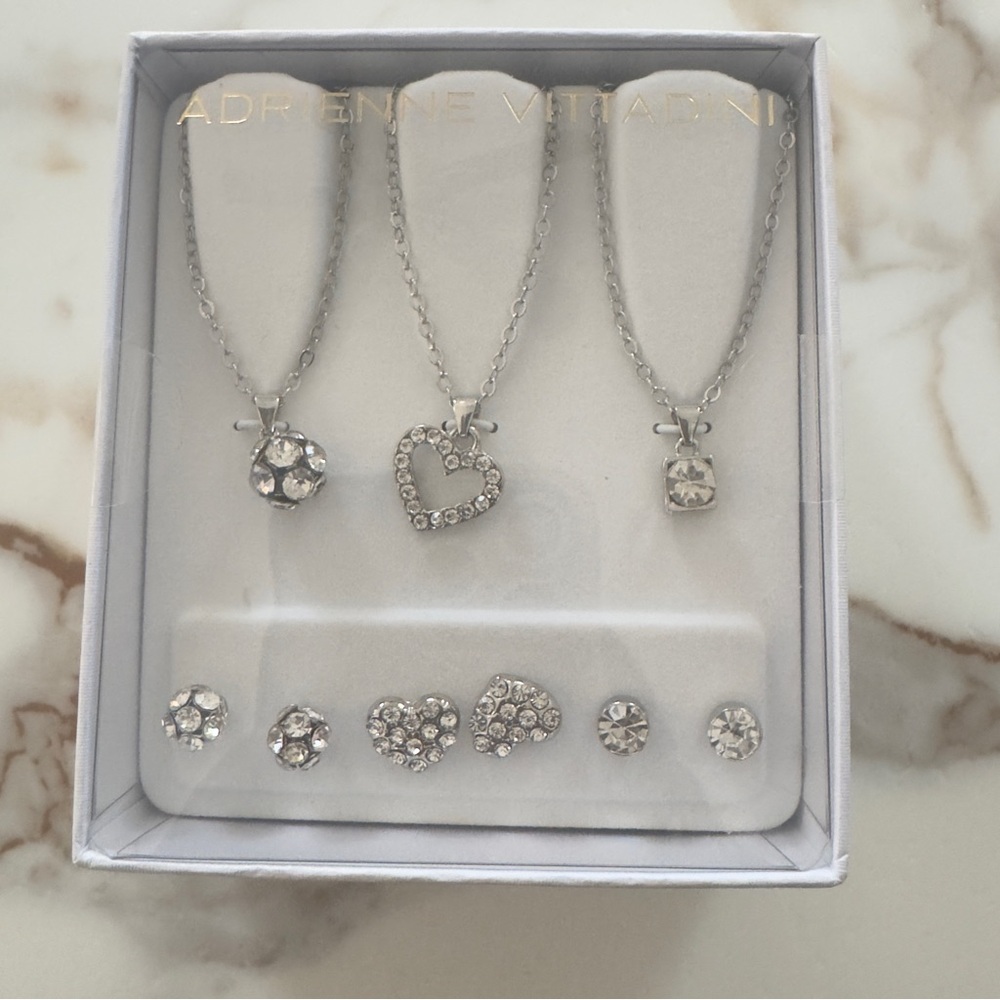 Adrienne Vittadini Silver Heart Necklace Set.3 pairs. Brand New